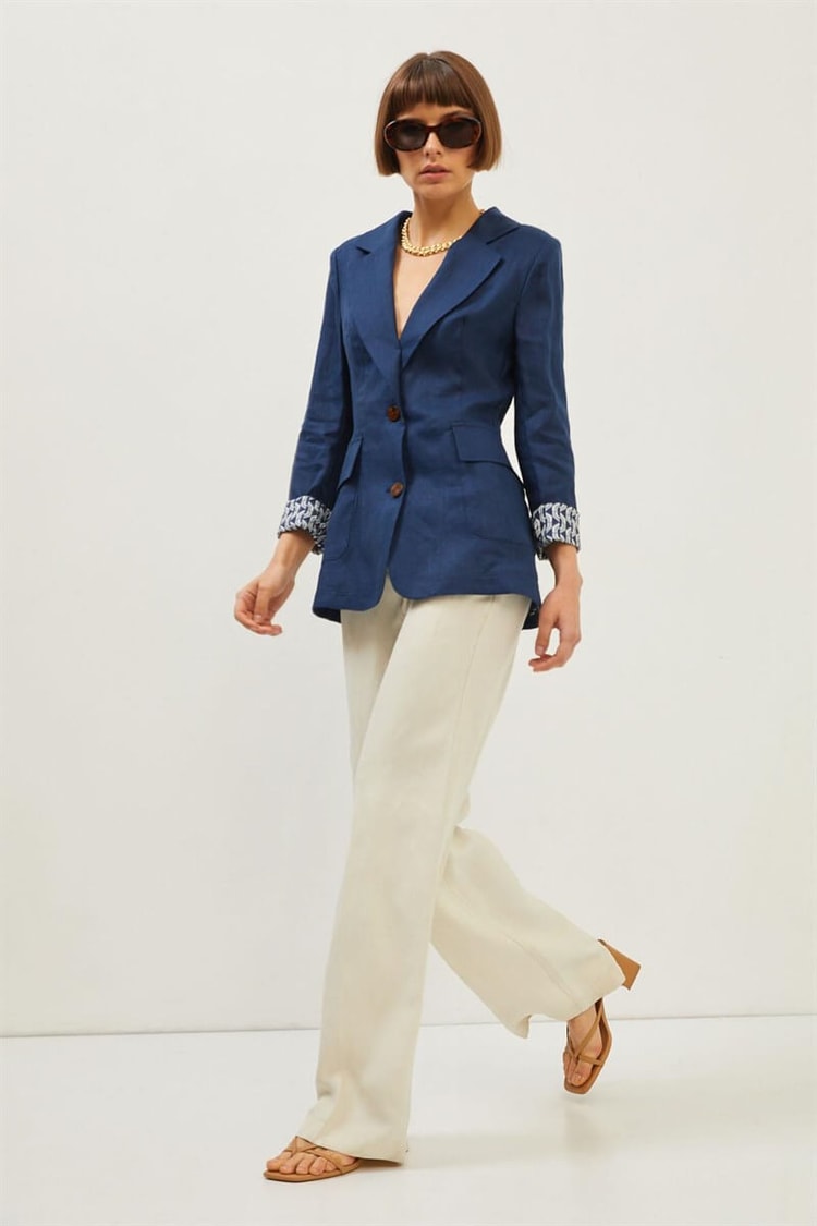 Lacivert Çift Düğmeli Kruvaze Yaka Blazer CeketST070S90420001