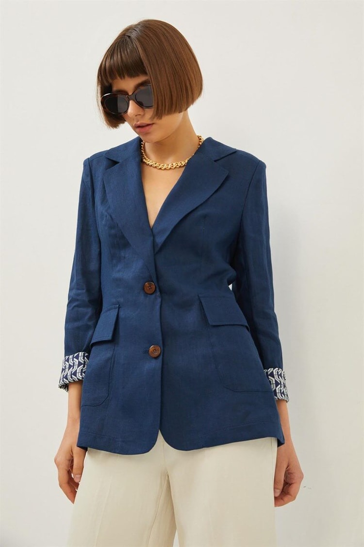 Lacivert Çift Düğmeli Kruvaze Yaka Blazer CeketST070S90420001