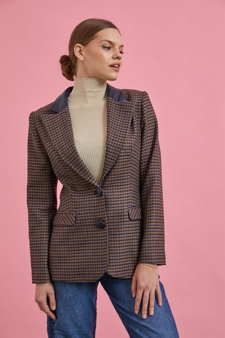 Lacivert Geometrik Desen Fit Blazer CeketST060W90337001