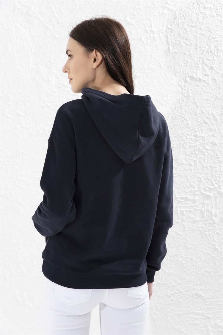Lacivert Kapüşonlu Sloganlı Uzun Kol Celi S-ShirtST050W7203803