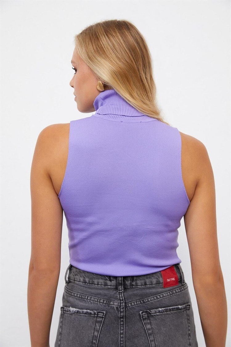 Lila Balıkçı Yaka Kolsuz TrikoST060W94170001