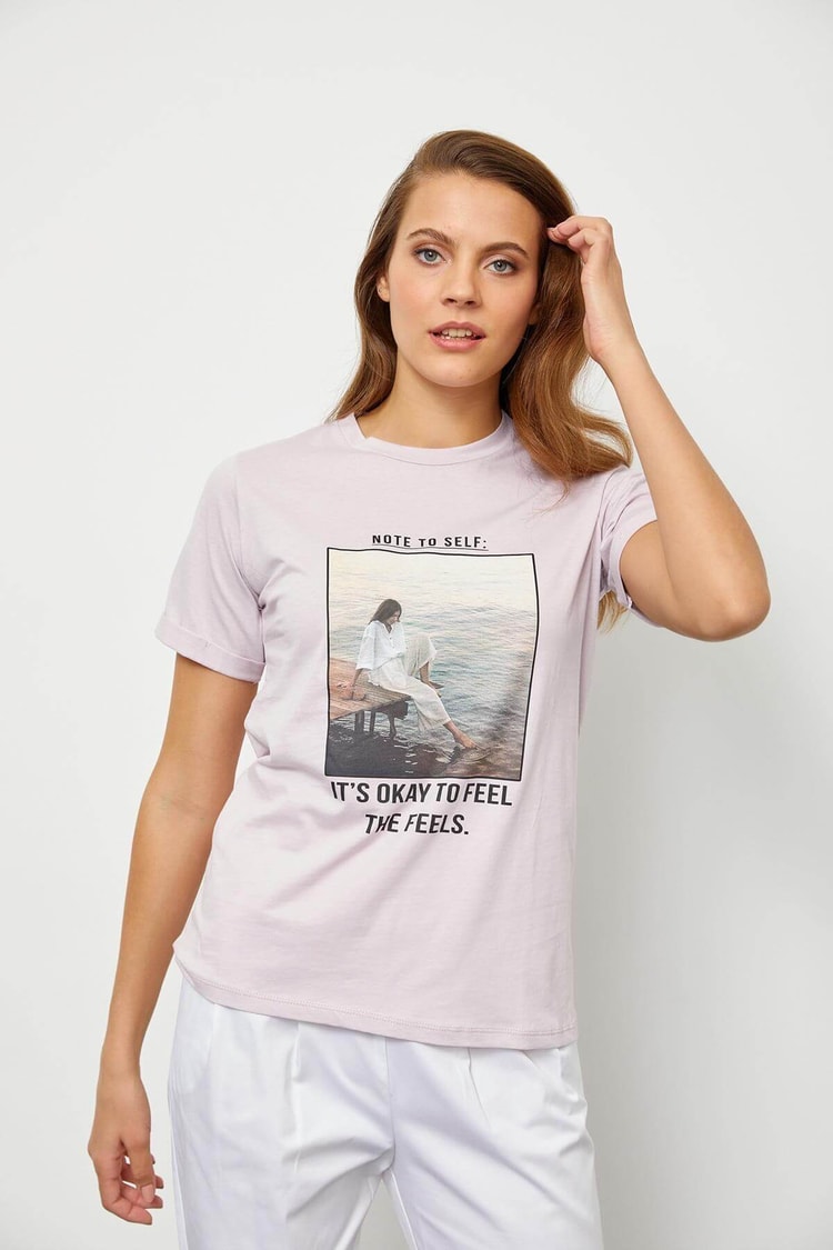Lila Baskılı Kısa Kol T-ShirtST060S71190012