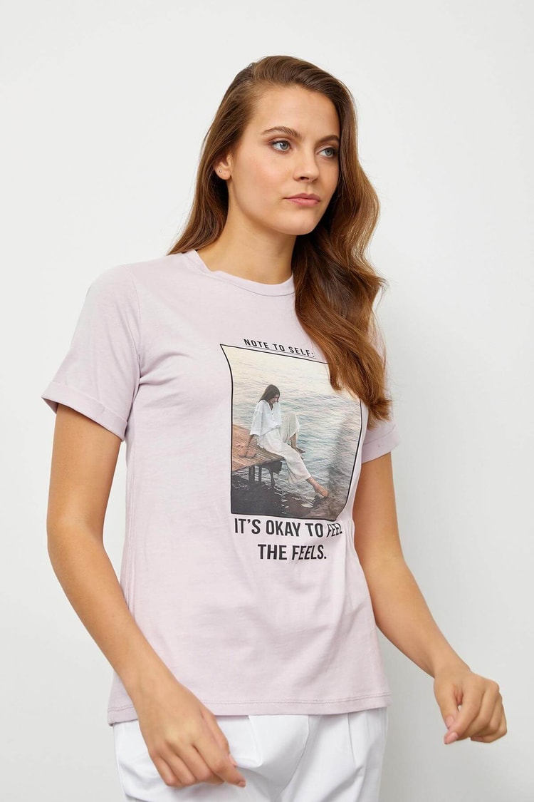 Lila Baskılı Kısa Kol T-ShirtST060S71190012
