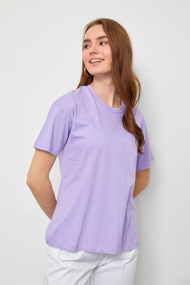 Lila Bisiklet Yaka Basic T-ShirtST060S71190014