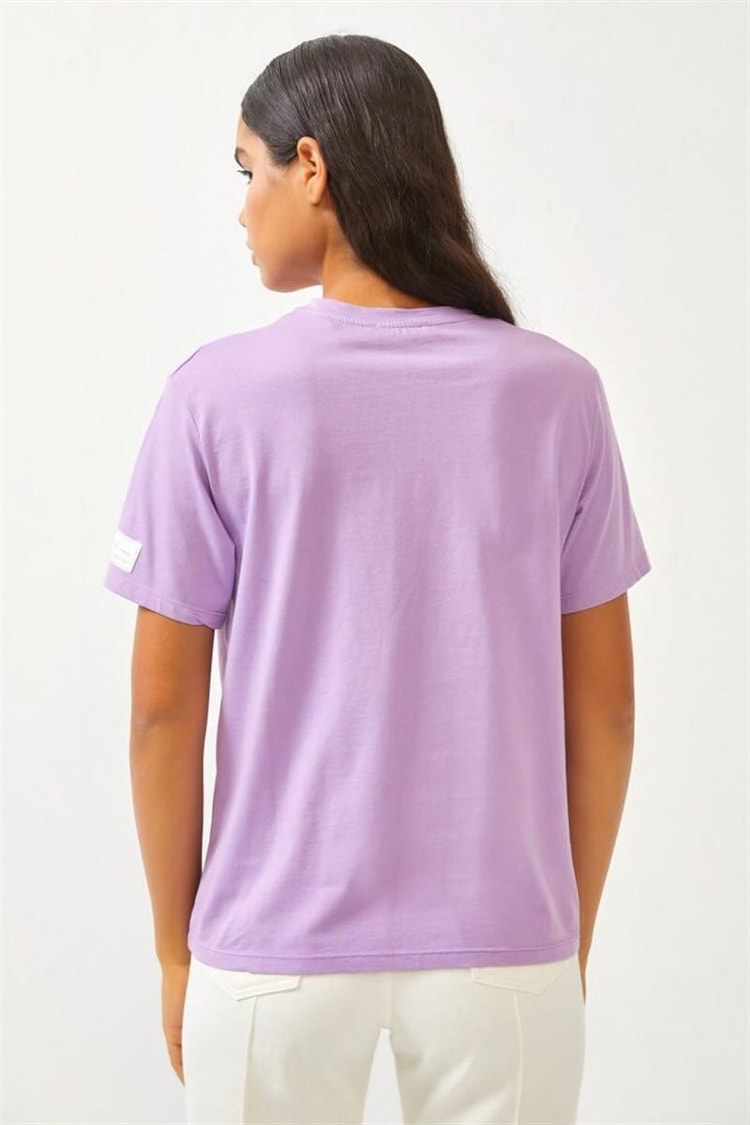 Lila Bisiklet Yaka Baskılı T-ShirtST060S71270001