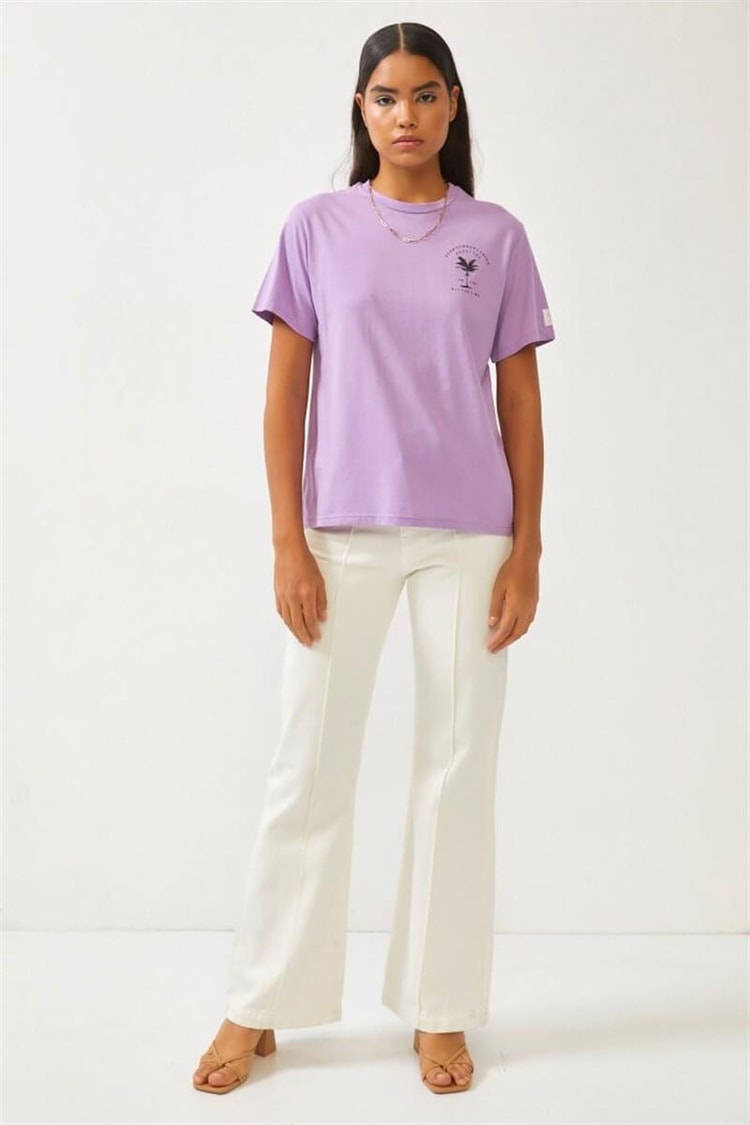 Lila Bisiklet Yaka Baskılı T-ShirtST060S71270001