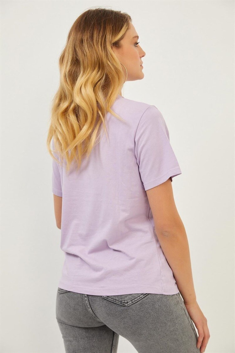 Lila Bisiklet Yaka Baskılı T-ShirtST070S71286001