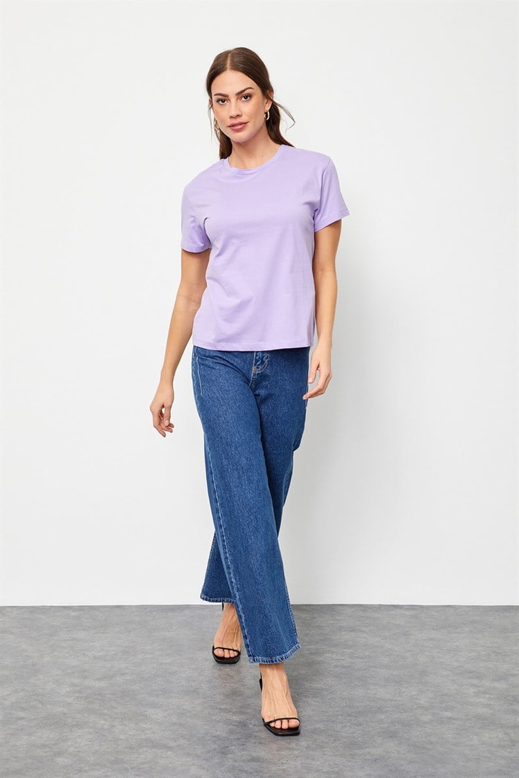 Lila Bisiklet Yaka Kısa Kol Basic T-ShirtST060S71160001