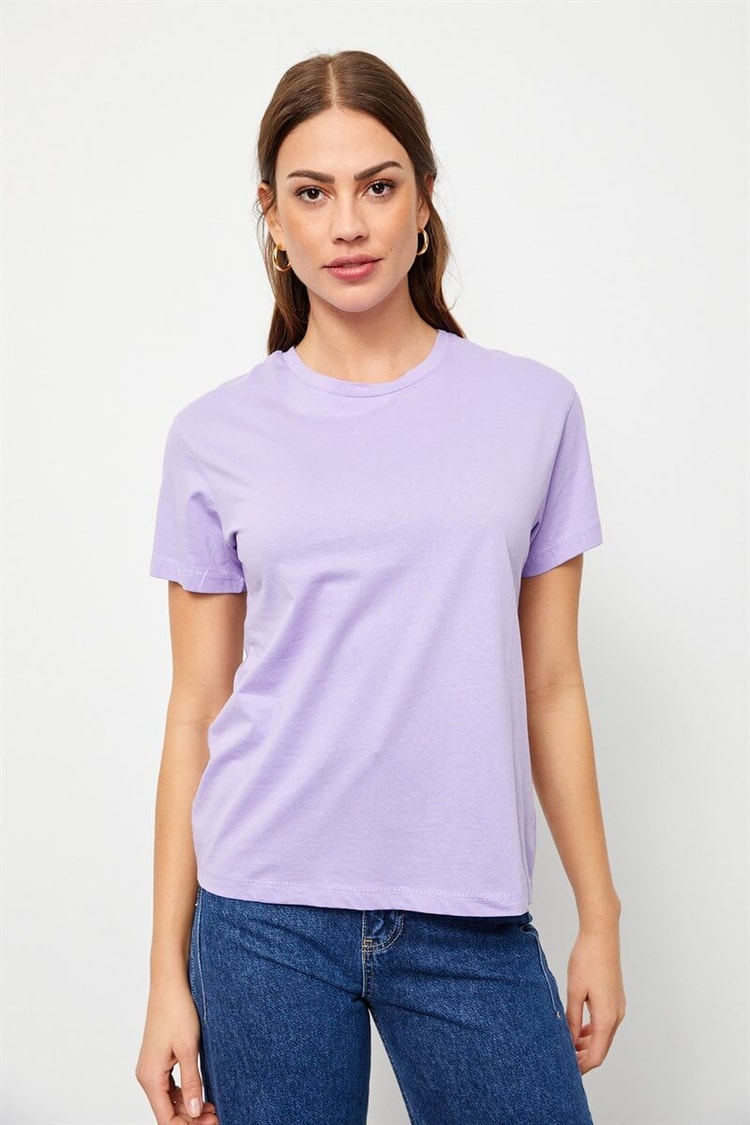 Lila Bisiklet Yaka Kısa Kol Basic T-ShirtST060S71160001