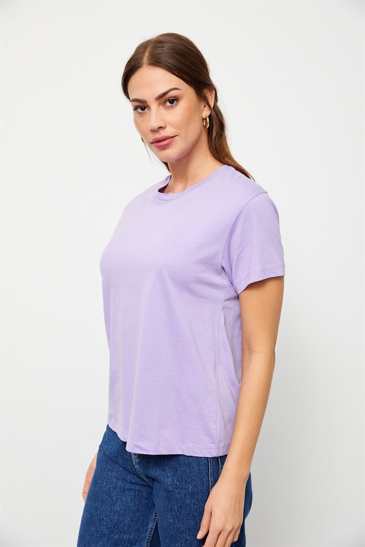 Lila Bisiklet Yaka Kısa Kol Basic T-ShirtST060S71160001