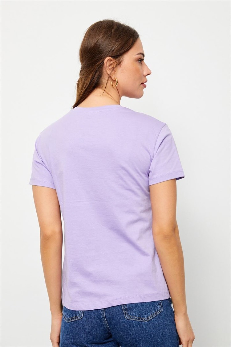 Lila Bisiklet Yaka Kısa Kol Basic T-ShirtST060S71160001