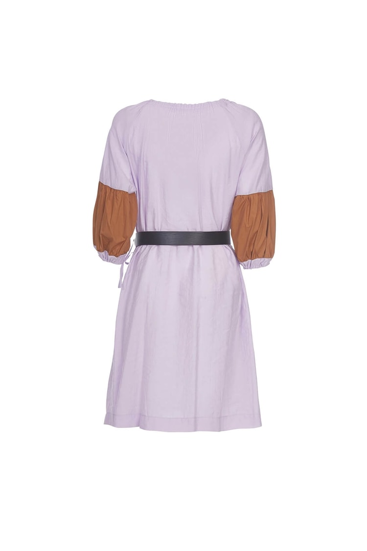 Lila-Camel  Bağcık Yaka Balon Kol Colorblock TunikST050S4050801