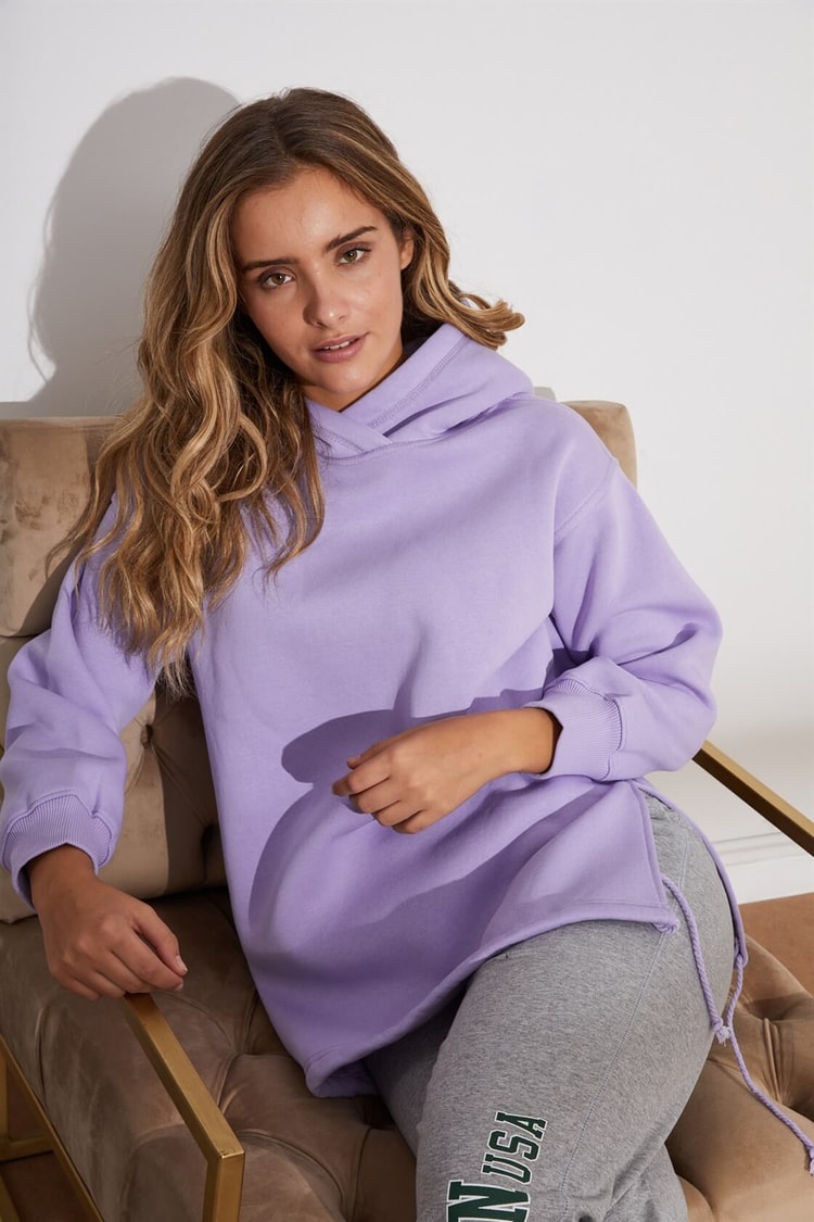 Lila Kapüşonlu Beli Bağcıklı SweatshirtST050W7208901