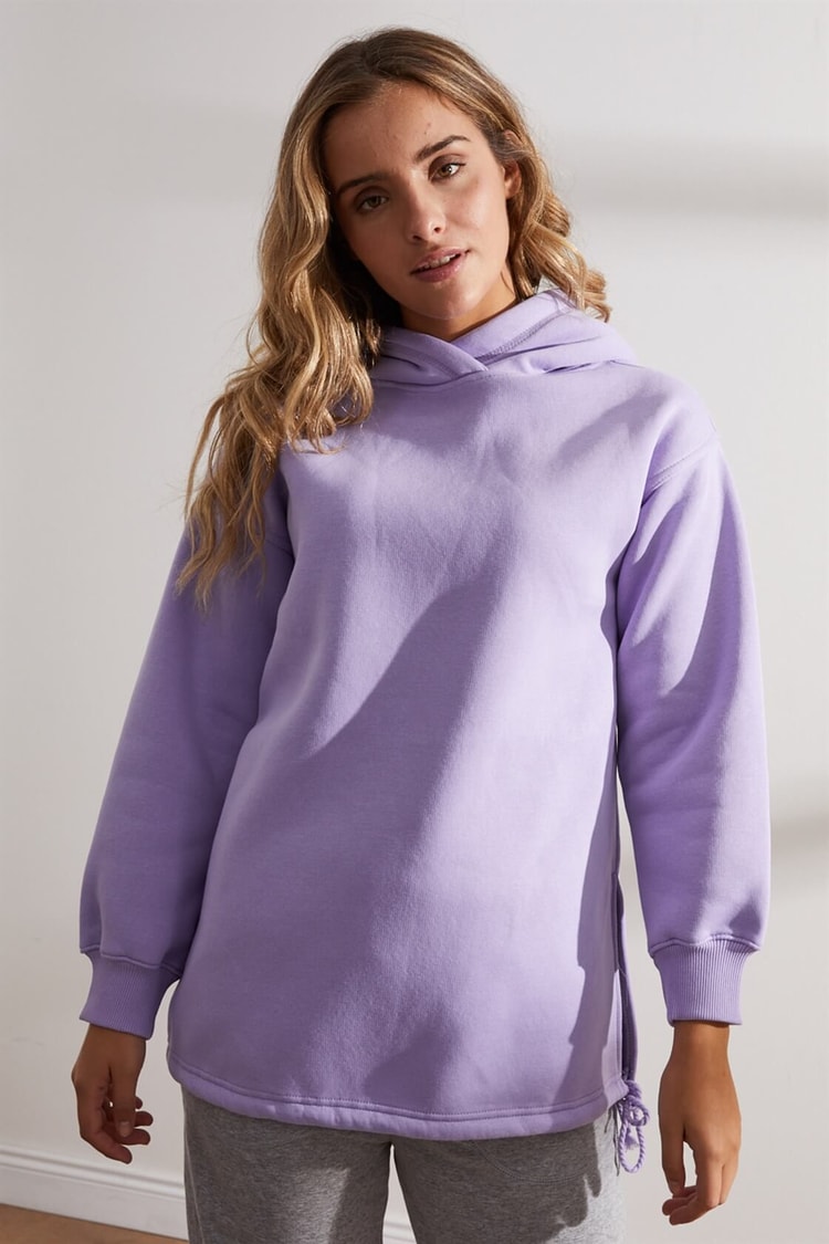 Lila Kapüşonlu Beli Bağcıklı SweatshirtST050W7208901