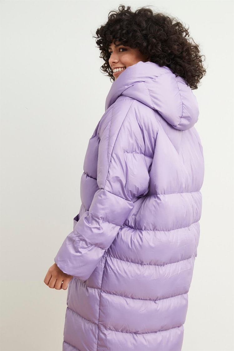 Lila Kapüşonlu Uzun Puffer MontST050W6411401
