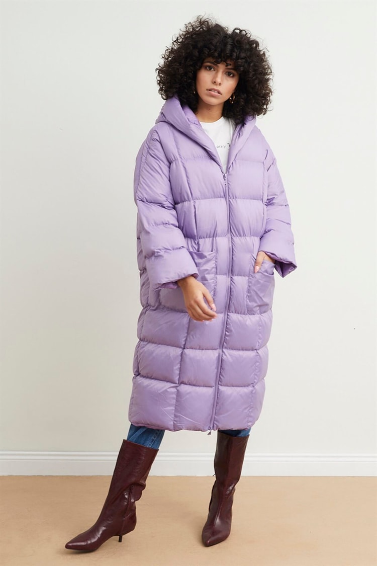 Lila Kapüşonlu Uzun Puffer MontST050W6411401
