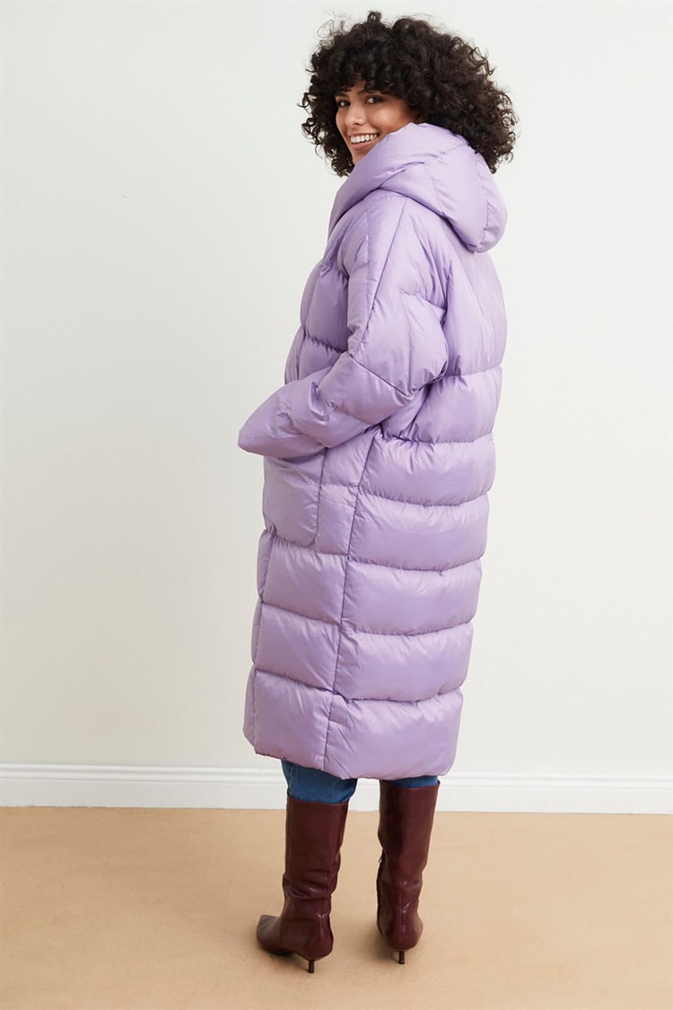 Lila Kapüşonlu Uzun Puffer MontST050W6411401