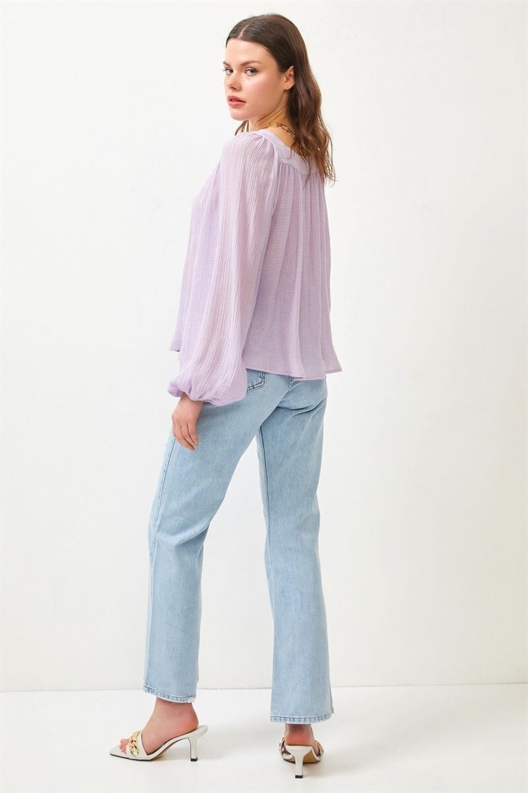 Lila Kare Yaka Oversize BluzST060S30705001