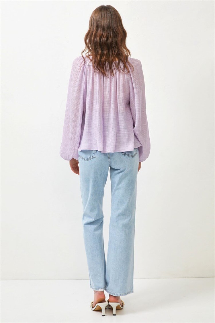 Lila Kare Yaka Oversize BluzST060S30705001