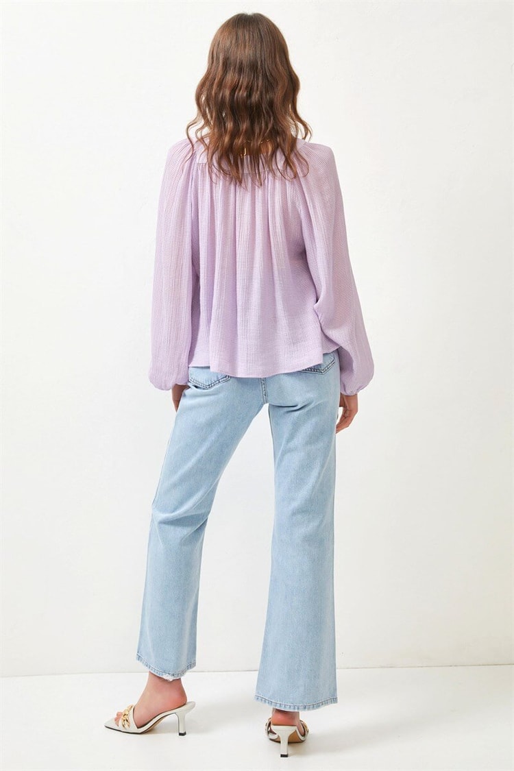 Lila Kare Yaka Oversize BluzST060S30705001