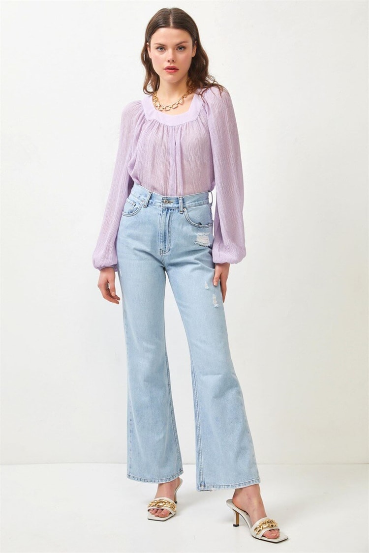 Lila Kare Yaka Oversize BluzST060S30705001