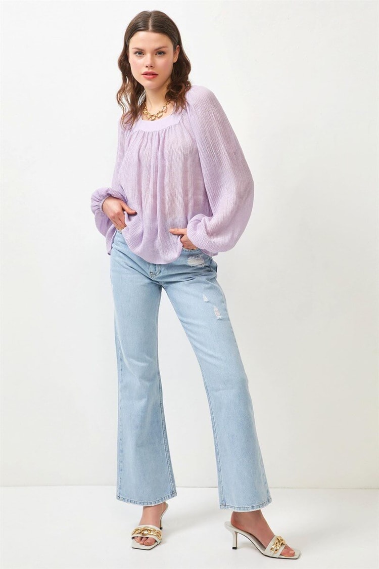 Lila Kare Yaka Oversize BluzST060S30705001