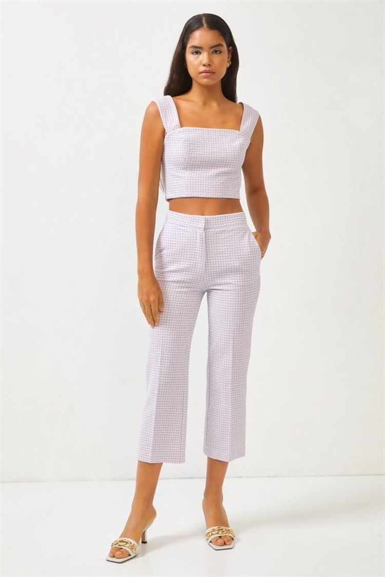 Lila Kare Yaka Pötikare Crop BluzST060S30682001