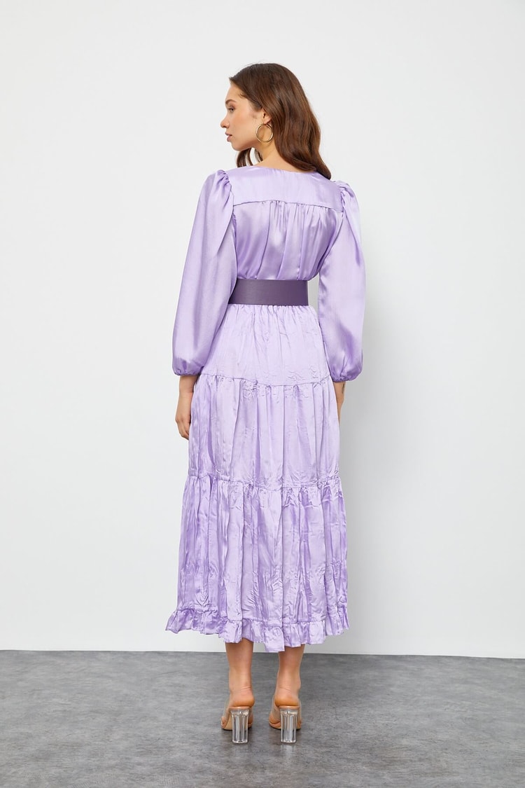 Lila Kemerli Midi Boy ElbiseST050S4010531