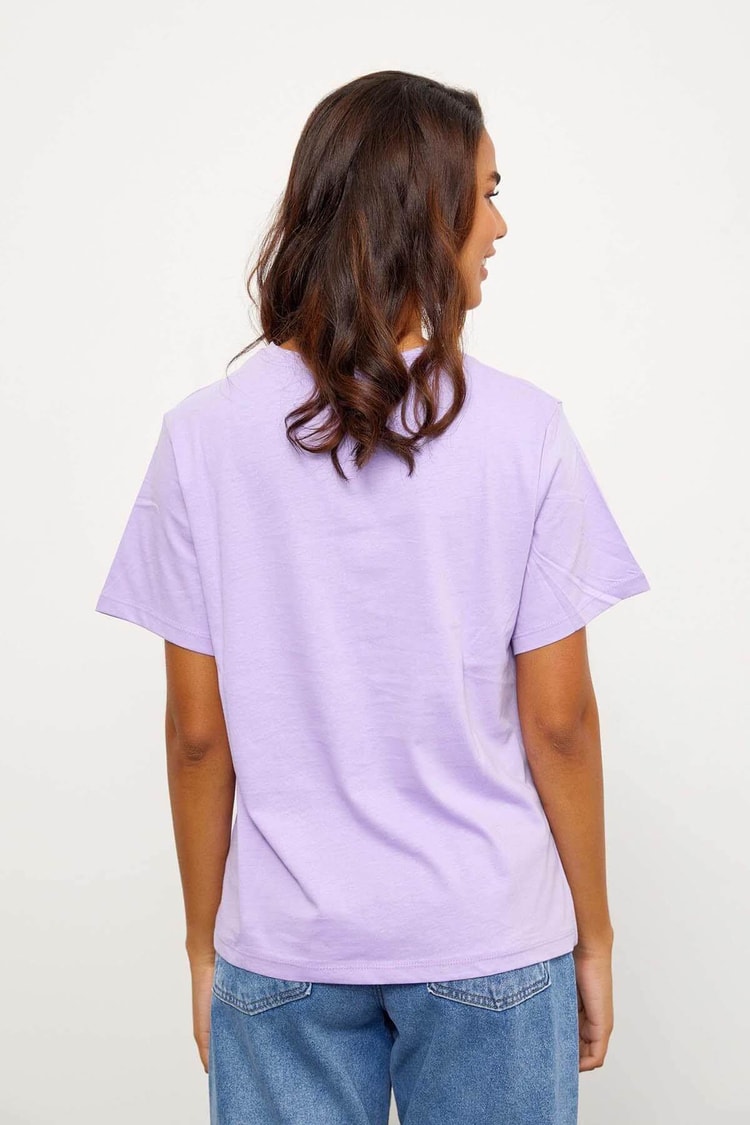 Lila Kısa Kol Baskılı T-ShirtST060S71243007