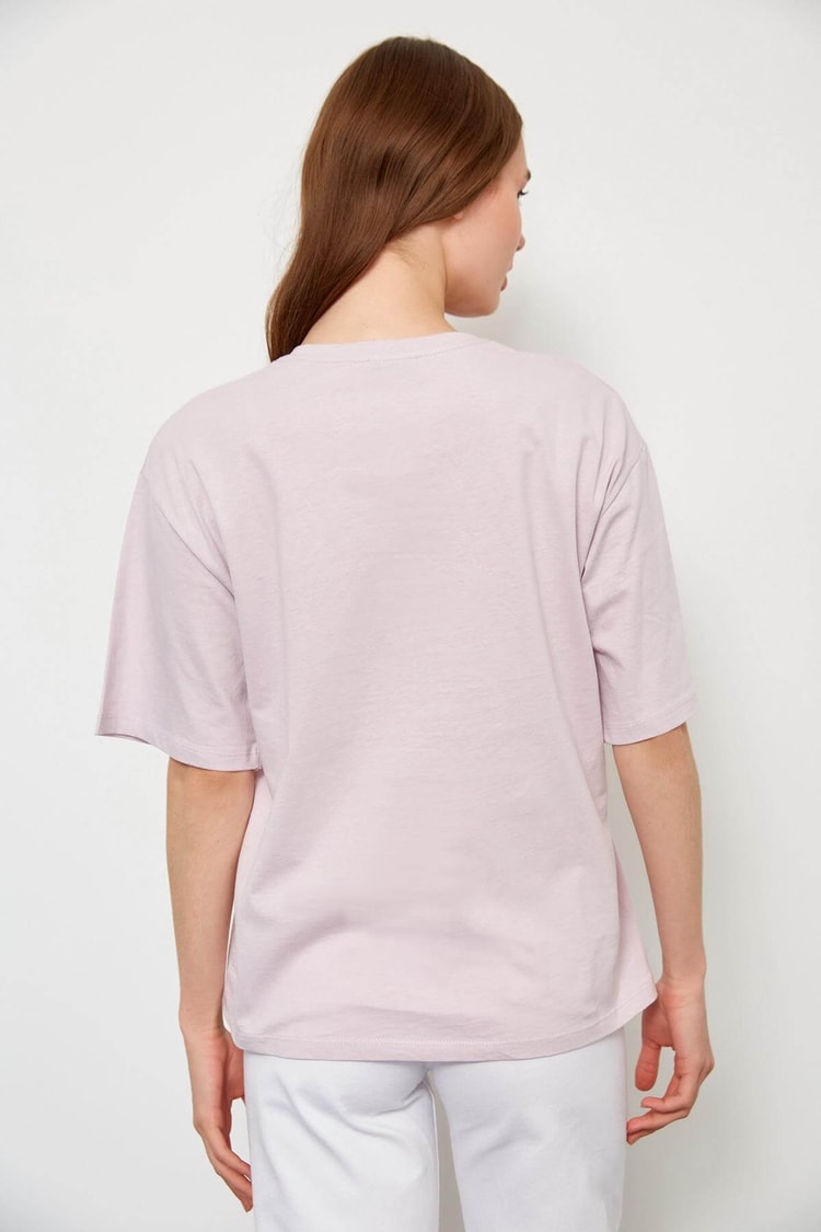Lila Kısa Kol Baskılı T-ShirtST060S71238001