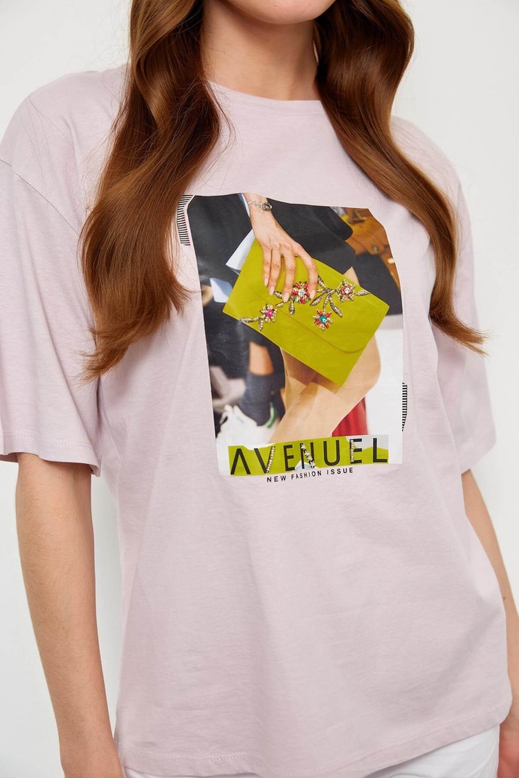 Lila Kısa Kol Baskılı T-ShirtST060S71238001
