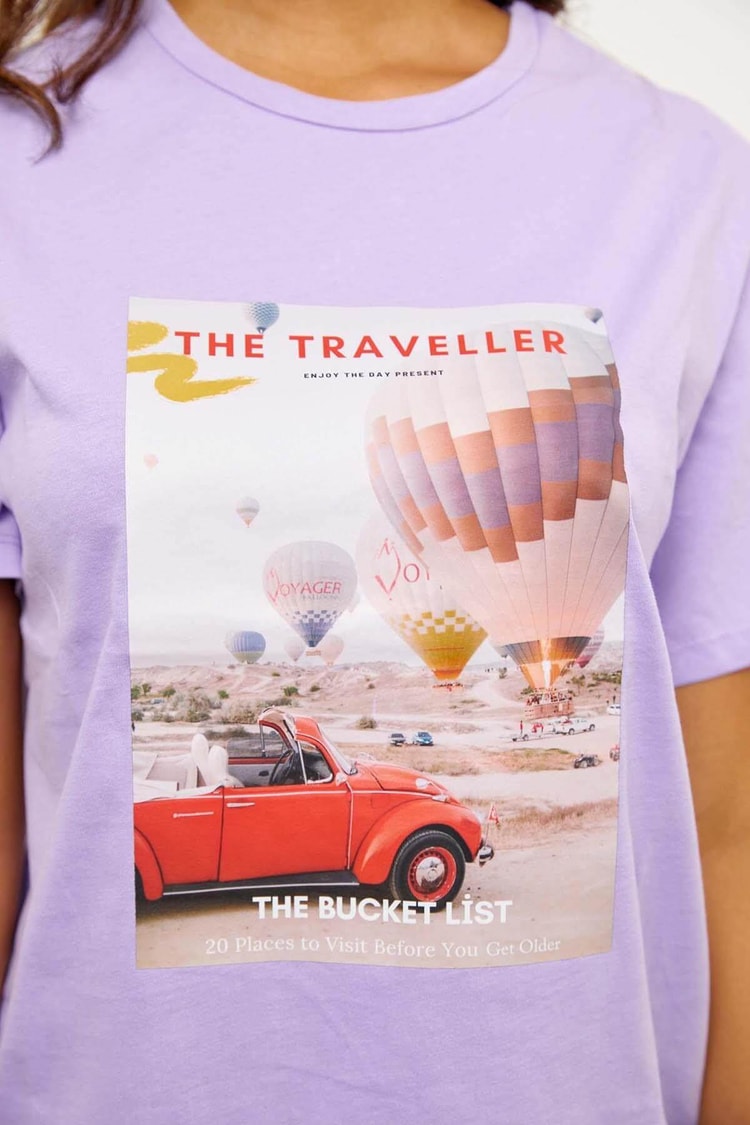 Lila Kısa Kol Baskılı T-ShirtST060S71243007