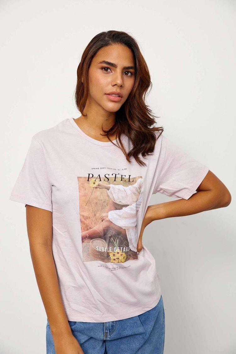 Lila Kısa Kol Baskılı T-ShirtST060S71243006