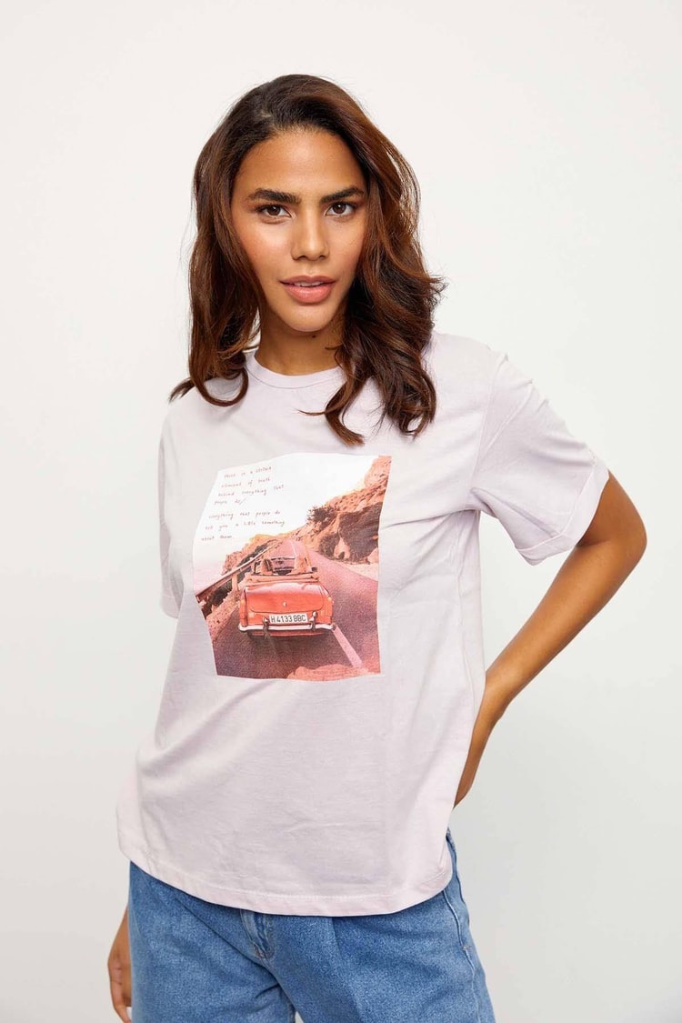 Lila Kısa Kol Baskılı T-ShirtST060S71243004