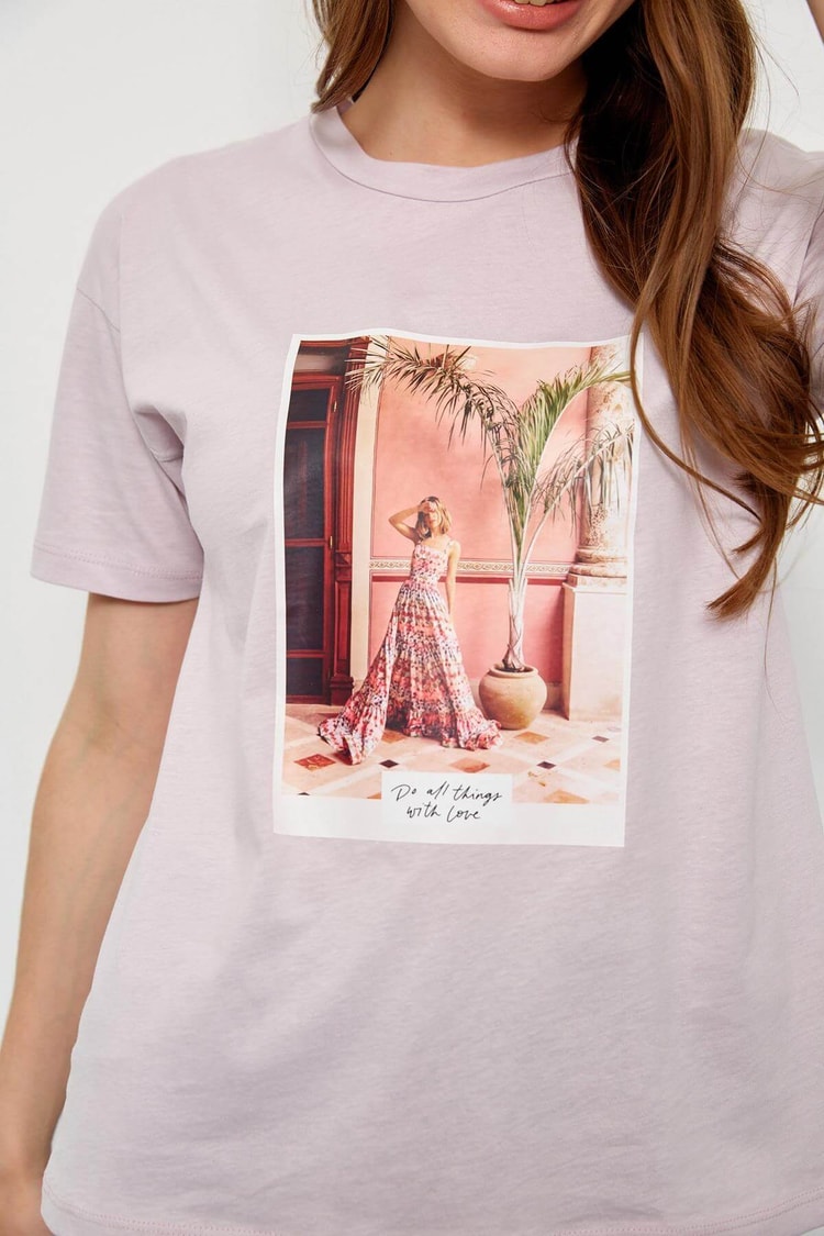 Lila Kısa Kol Baskılı T-ShirtST060S71236001