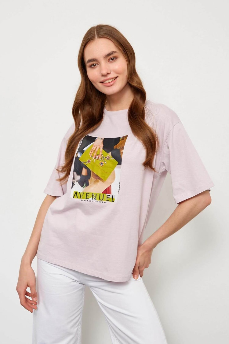 Lila Kısa Kol Baskılı T-ShirtST060S71238001