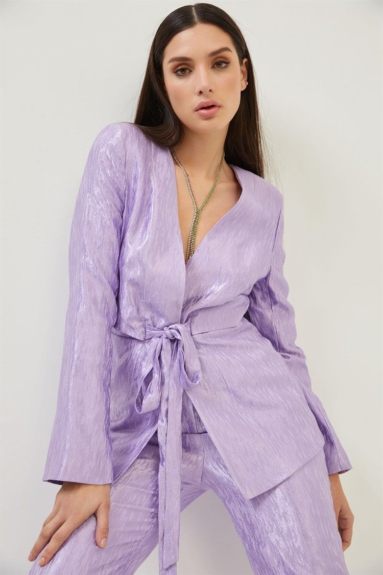 Lila Kuşaklı Kruvaze Ceket Pantolon TakımST060S90299002