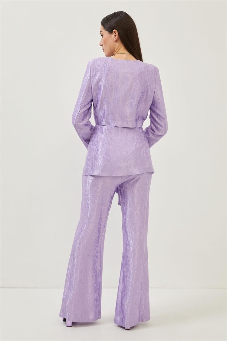 Lila Kuşaklı Kruvaze Ceket Pantolon TakımST060S90299002