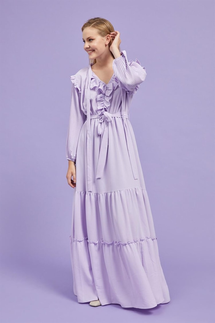 Lila Maxi Boy Balon Kol ElbiseST050S40938002