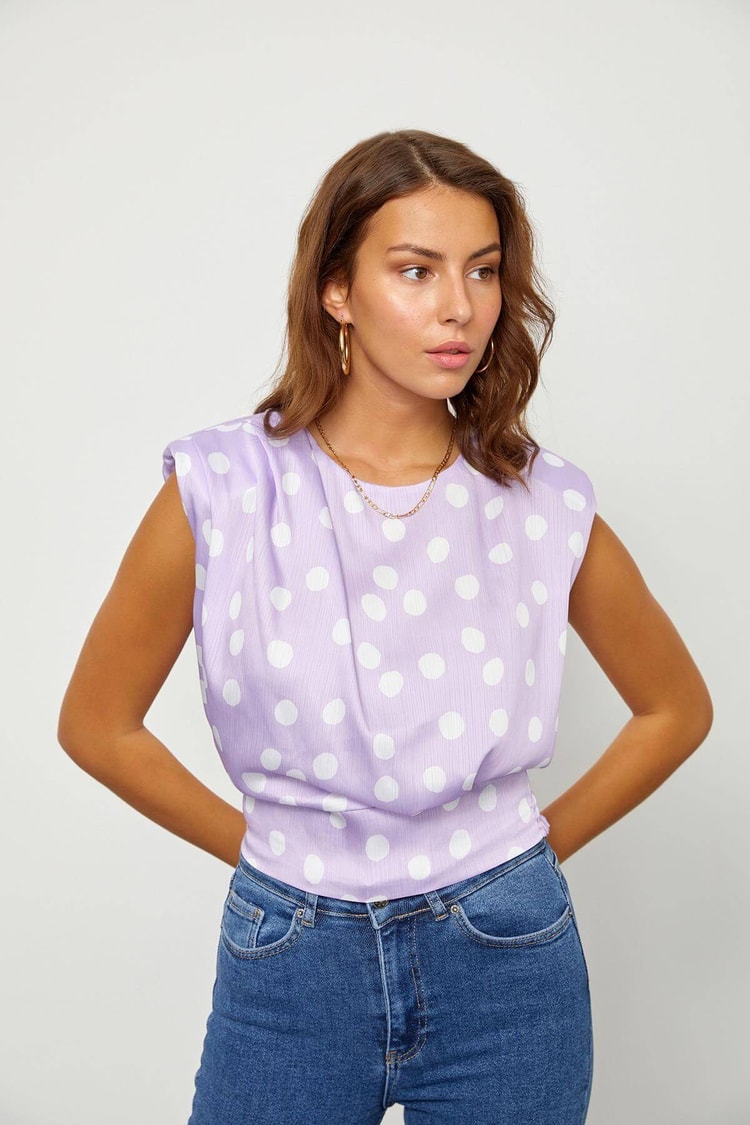 Lila Puantiyeli Şık BluzST060S30571001