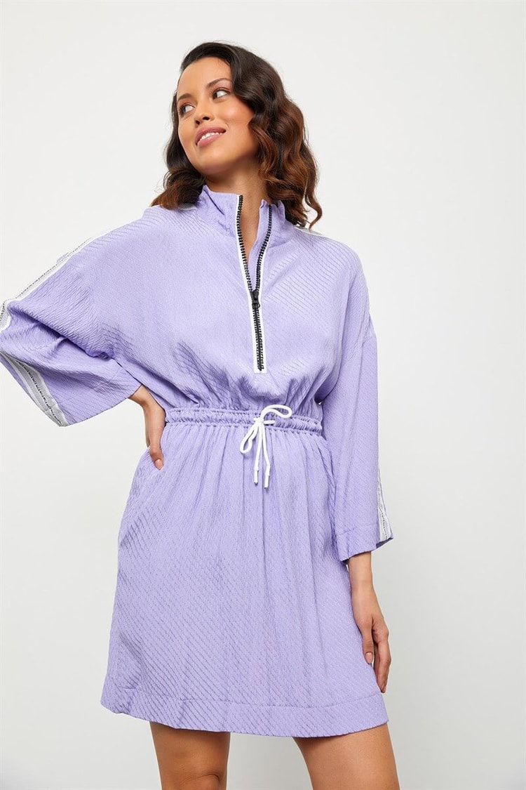 Lila Rayon Fermuar Detaylı Beli Lastikli ElbiseST050S4010541