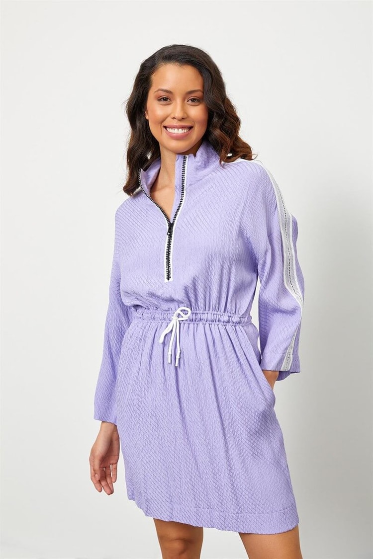 Lila Rayon Fermuar Detaylı Beli Lastikli ElbiseST050S4010541