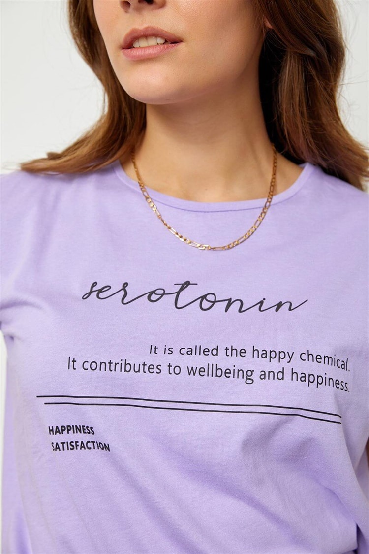 Lila Slogan Baskılı T-ShirtST060S71190008