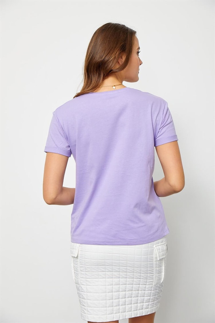 Lila Slogan Baskılı T-ShirtST060S71190008