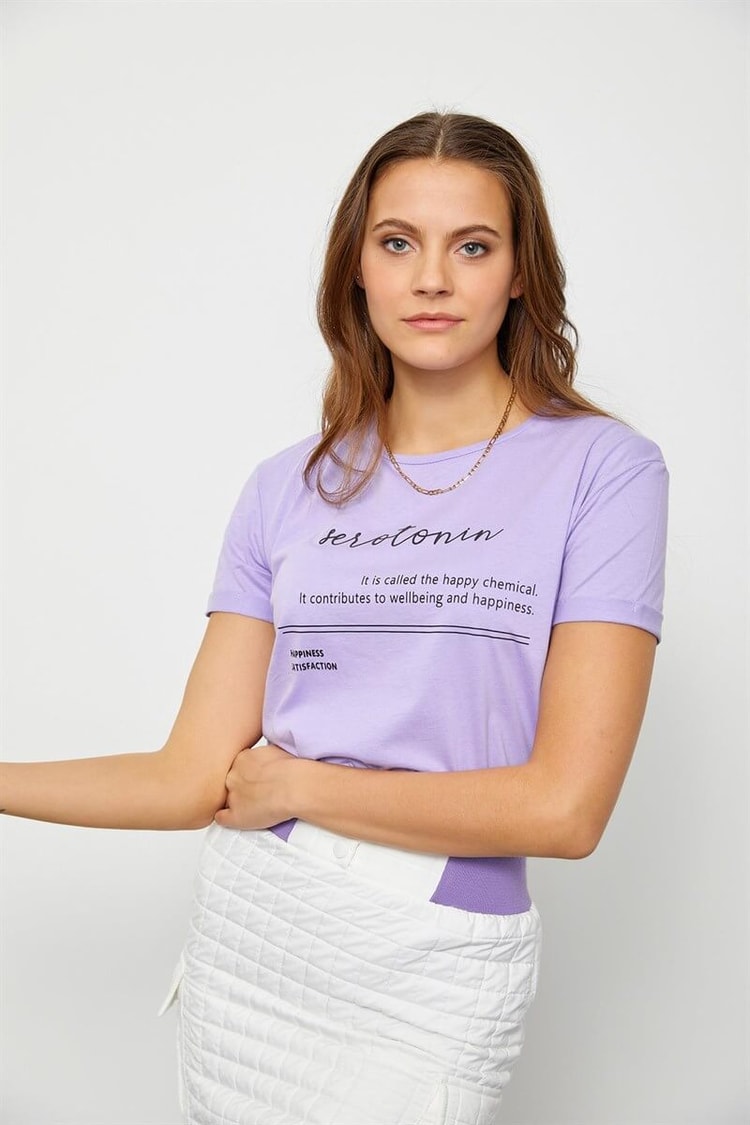 Lila Slogan Baskılı T-ShirtST060S71190008