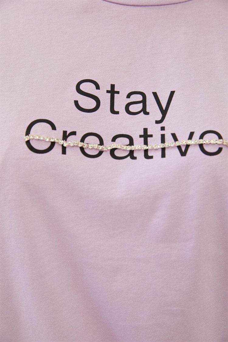 Lila Slogan Baskılı T-ShirtST070S71285001