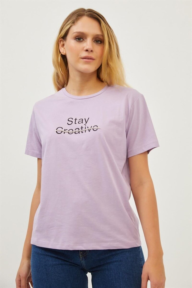 Lila Slogan Baskılı T-ShirtST070S71285001
