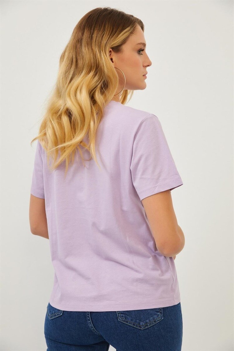 Lila Slogan Baskılı T-ShirtST070S71285001