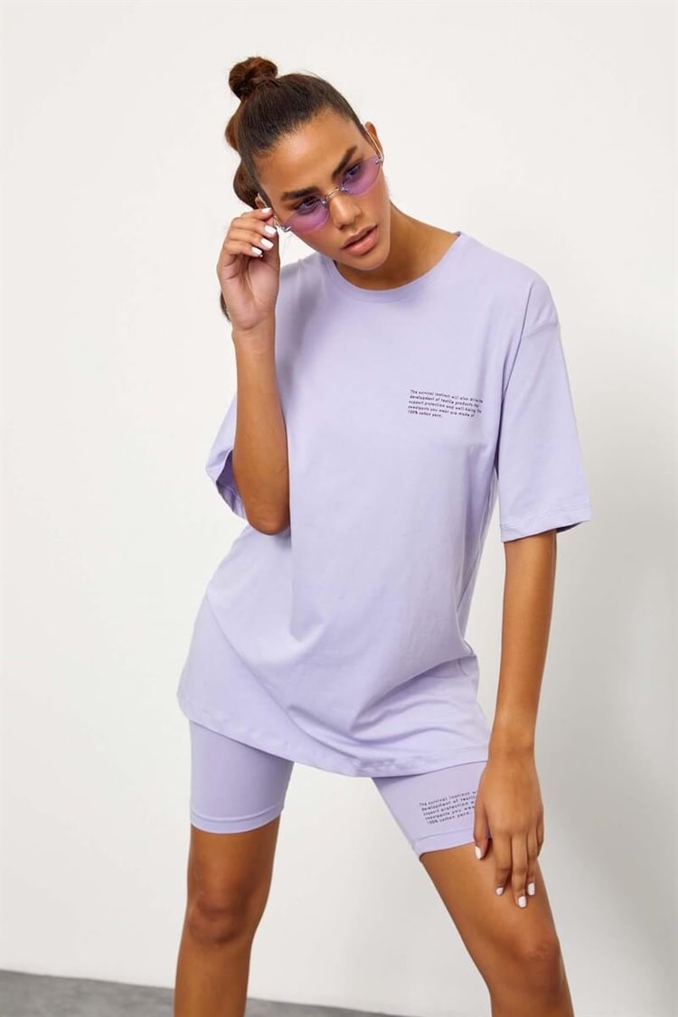 Lila T-Shirt Bisikletçi Tayt TakımST060S83102001