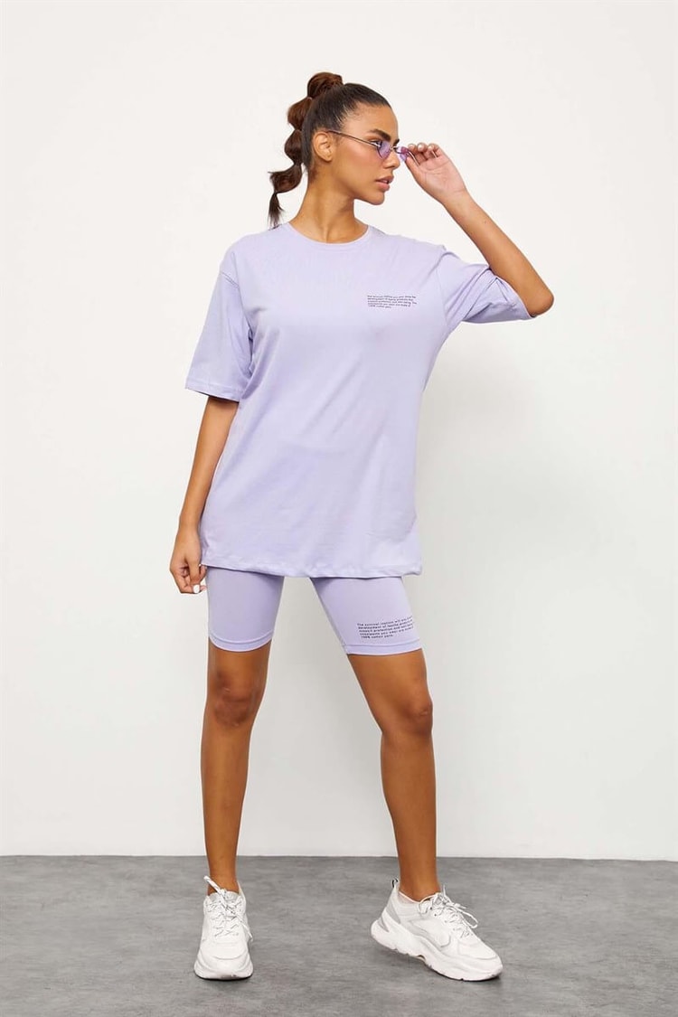 Lila T-Shirt Bisikletçi Tayt TakımST060S83102001